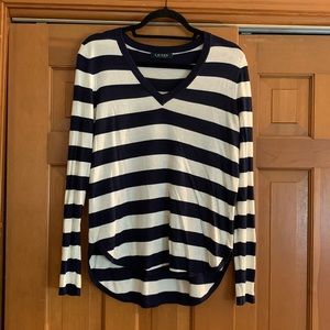 Ralph Lauren navy and white striped soft light v-neck sweater